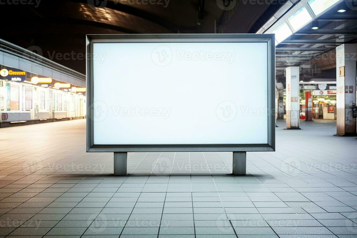 AI generated blank billboard mockup subway station showcases modern architecture design photo