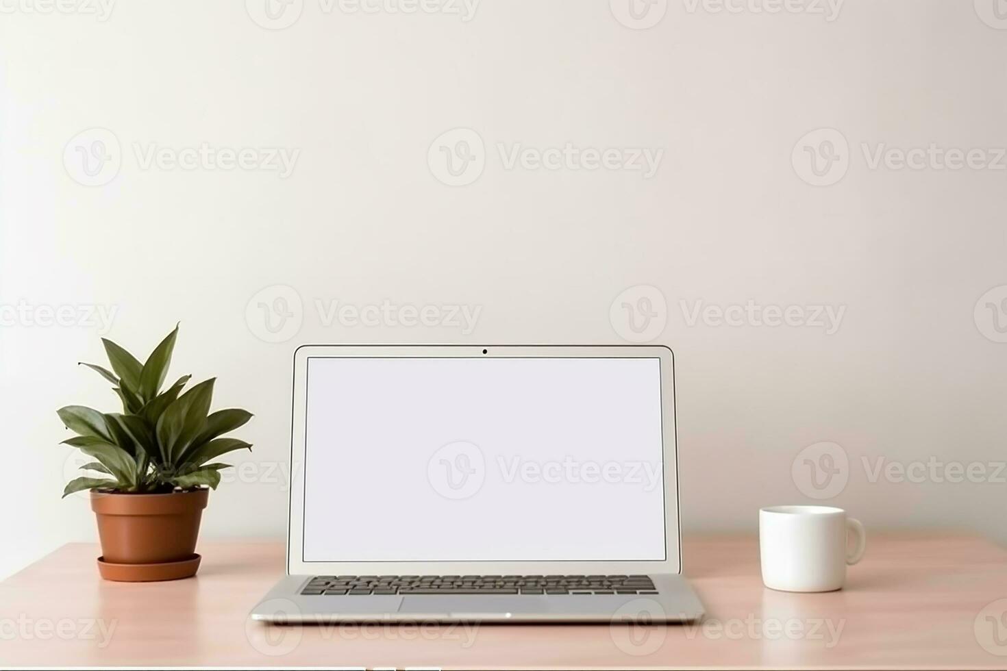 AI generated empty white blank laptop mockup on the table photo
