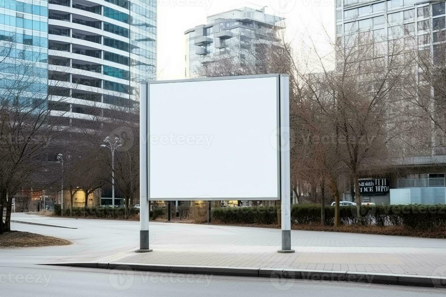 AI generated empty white billboard for mockup in street photo