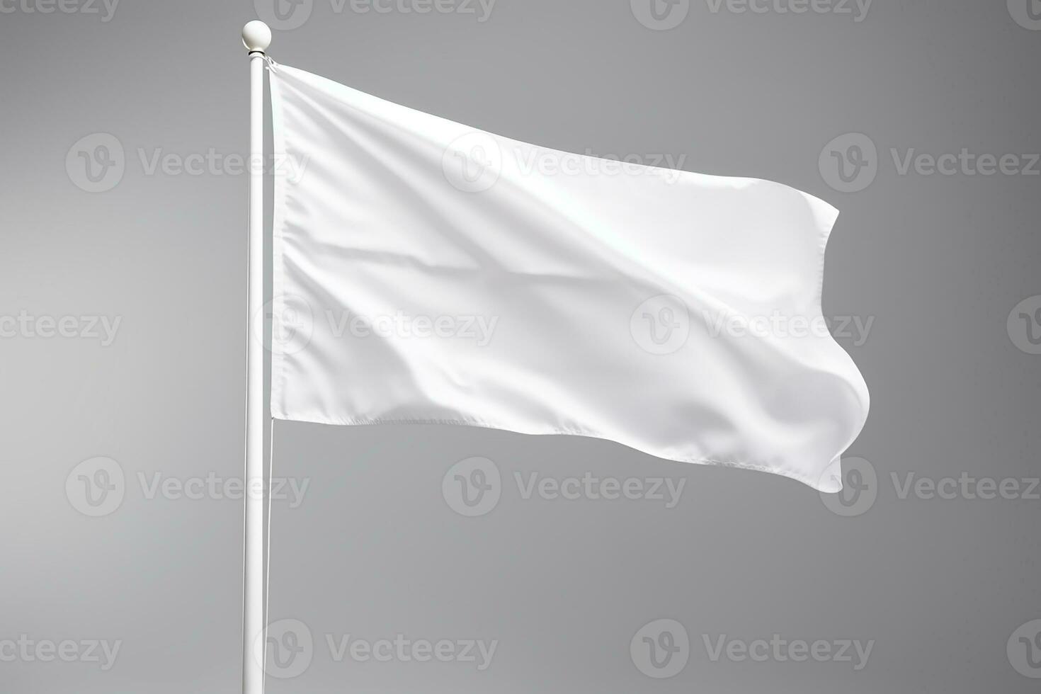 AI generated waving white realistic flag mockup on blank background photo