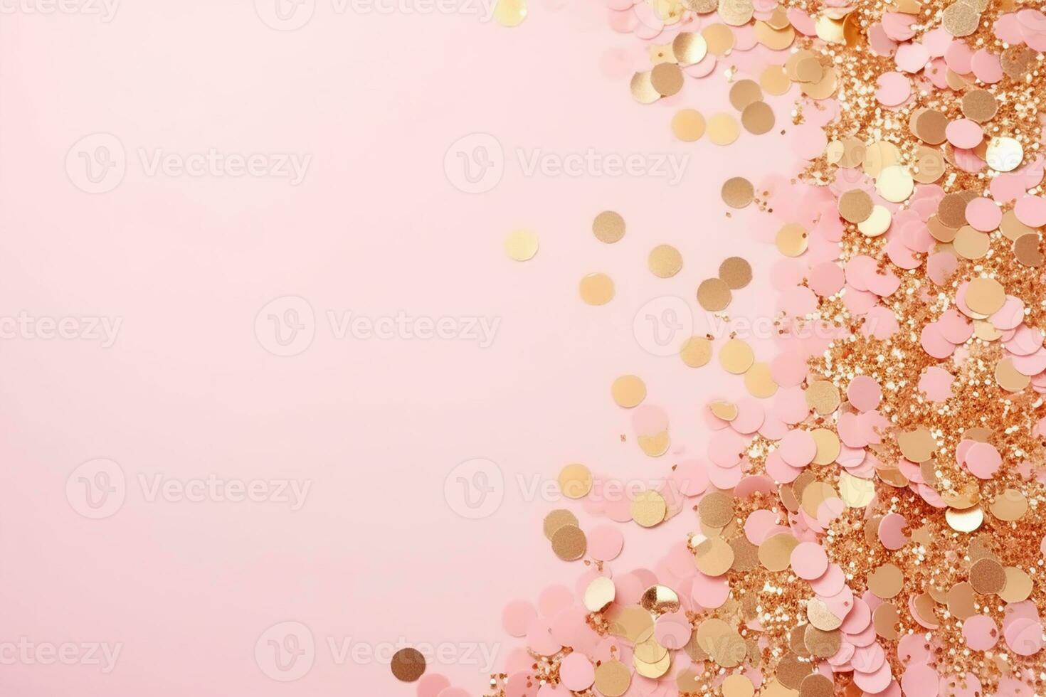 AI generated Golden sparkles on pink background. with scattered metal glitter in delicate pastel colors photo