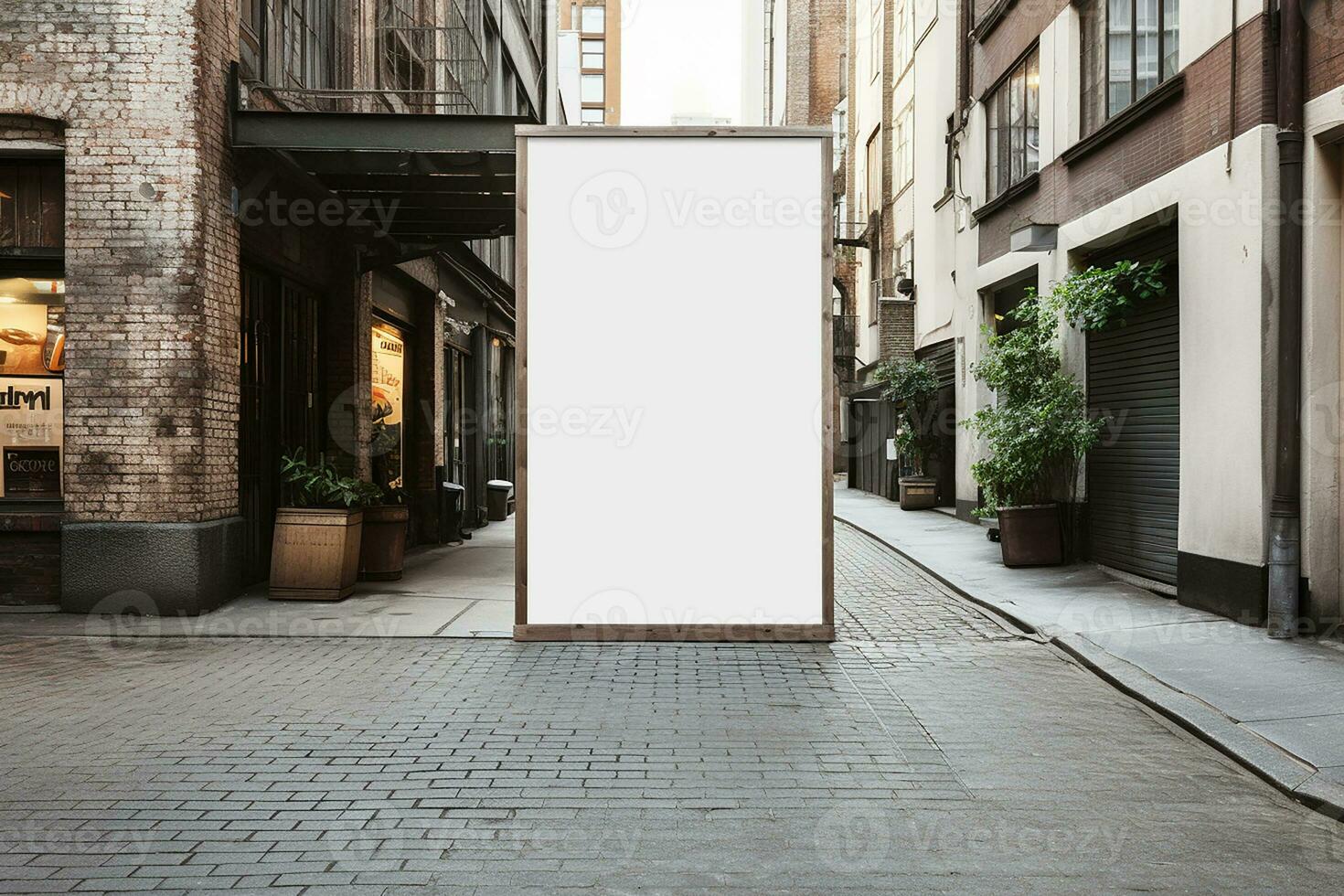 AI generated empty white billboard for mockup in street photo