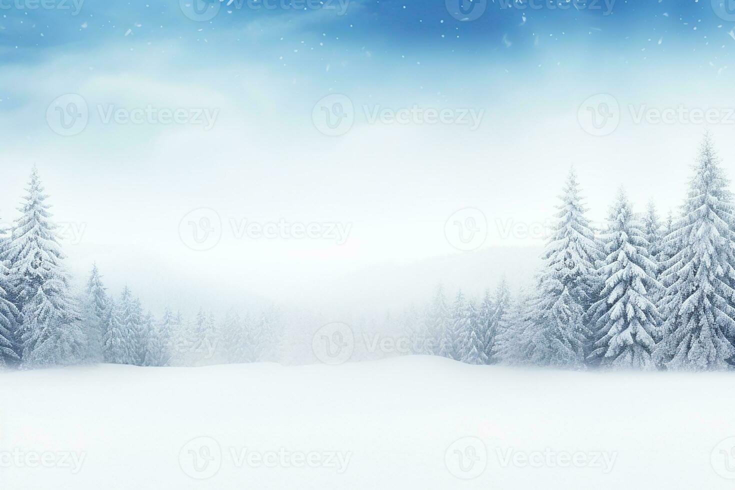 AI generated Beautiful background image of small snowdrifts, falling snow and snowflakes in white and blue tones. photo