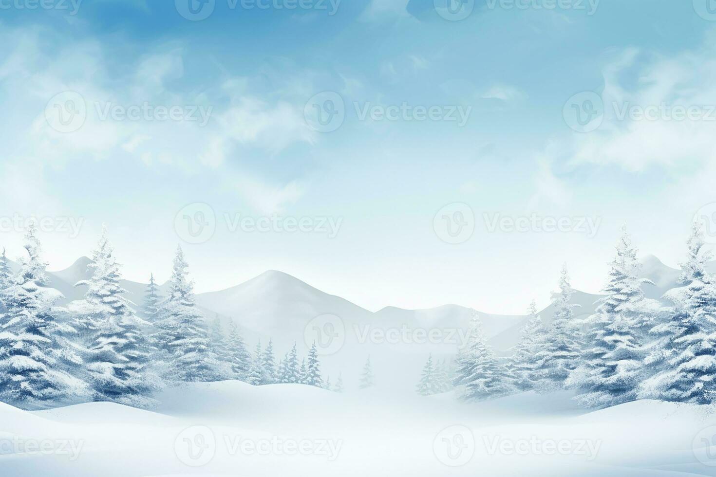 AI generated Beautiful background image of small snowdrifts, falling snow and snowflakes in white and blue tones. photo