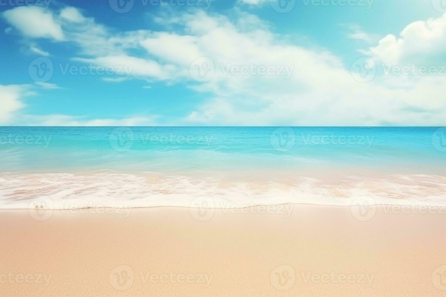 AI generated Clean ocean waves breaking on white sand beach with turquoise emerald coloured water photo
