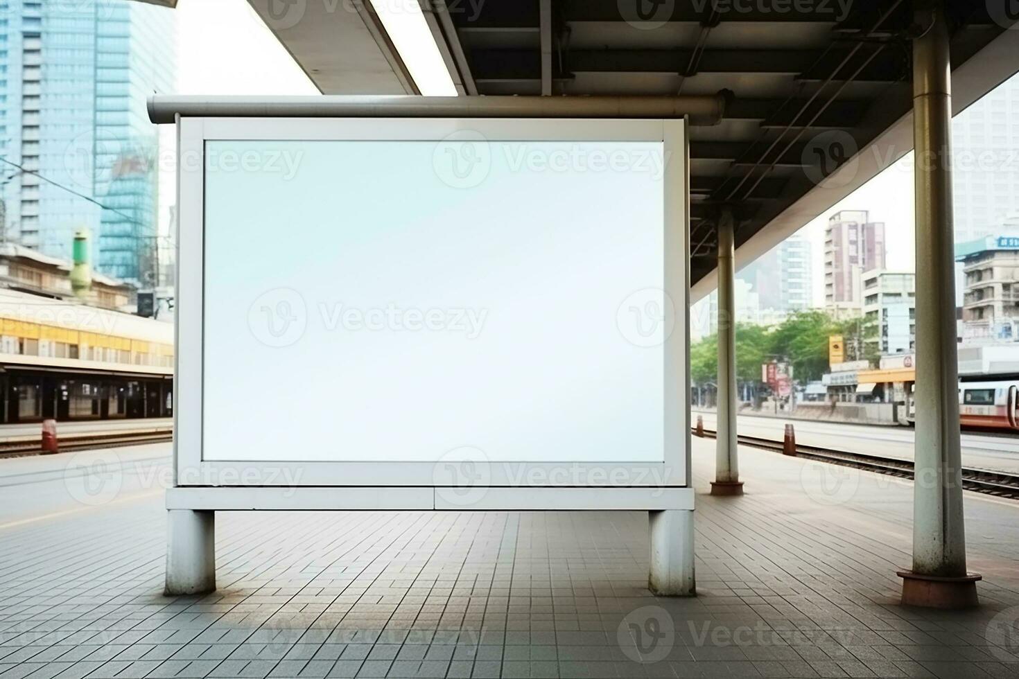 AI generated blank billboard mockup subway station showcases modern architecture design photo