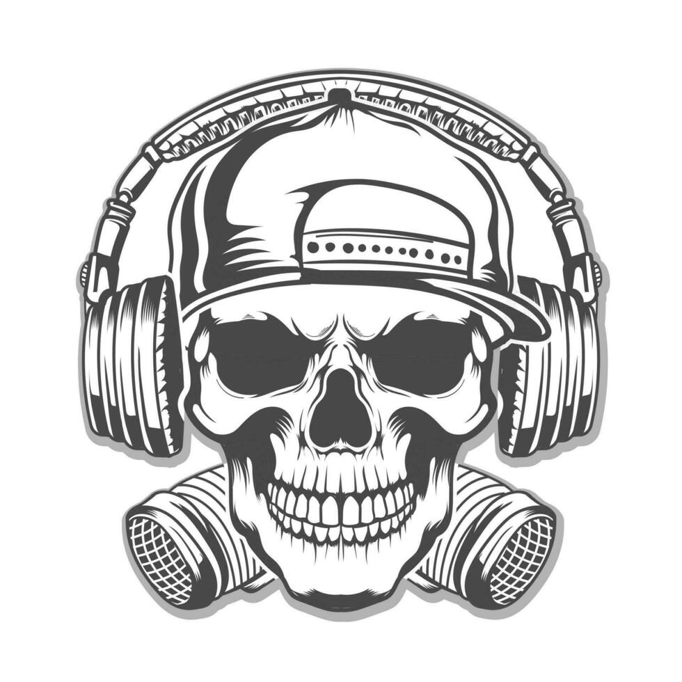 Hip Hop skull with headphones and speakers vector design