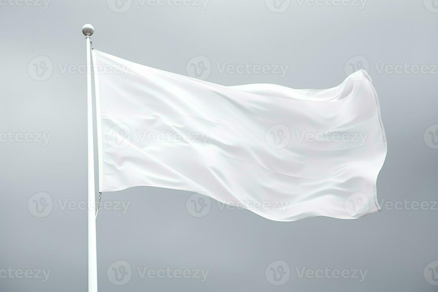 AI generated waving white realistic flag mockup on blank background photo