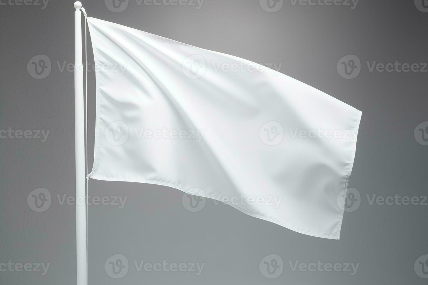 AI generated waving white realistic flag mockup on blank background photo