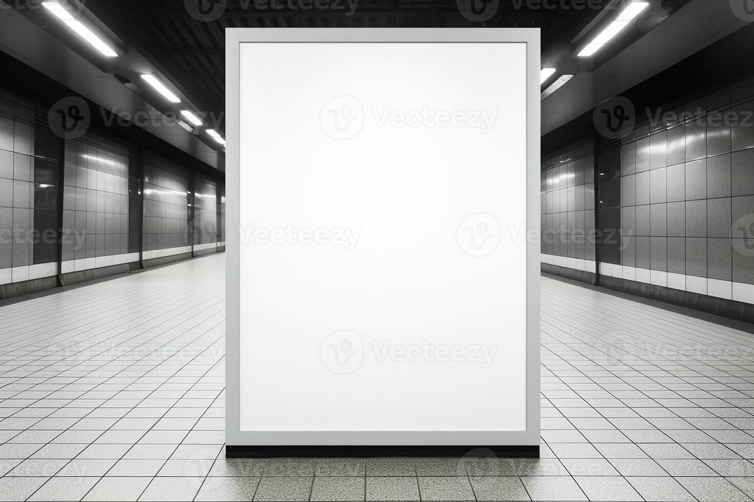 AI generated blank billboard mockup subway station showcases modern architecture design photo