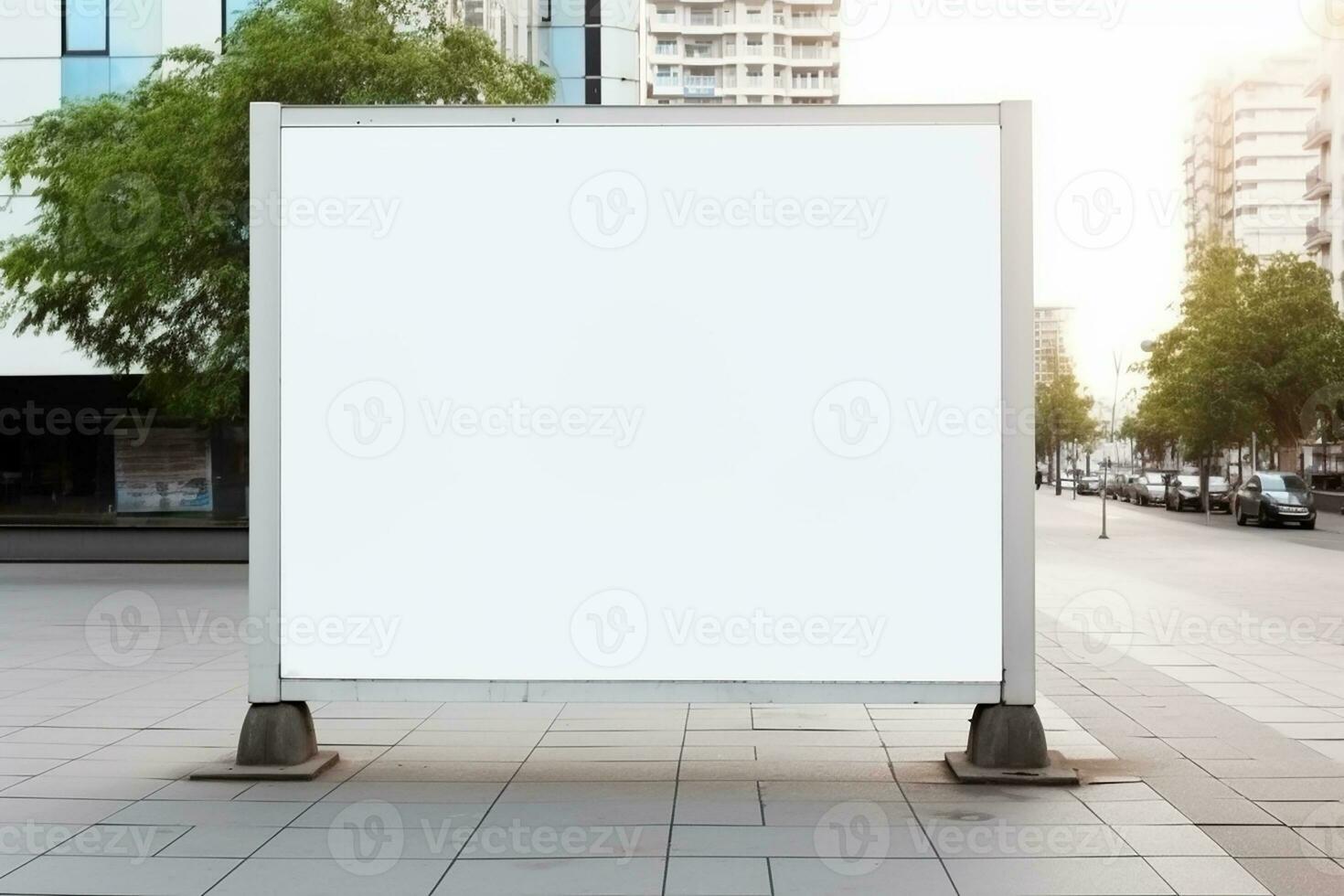 AI generated empty white billboard for mockup in street photo