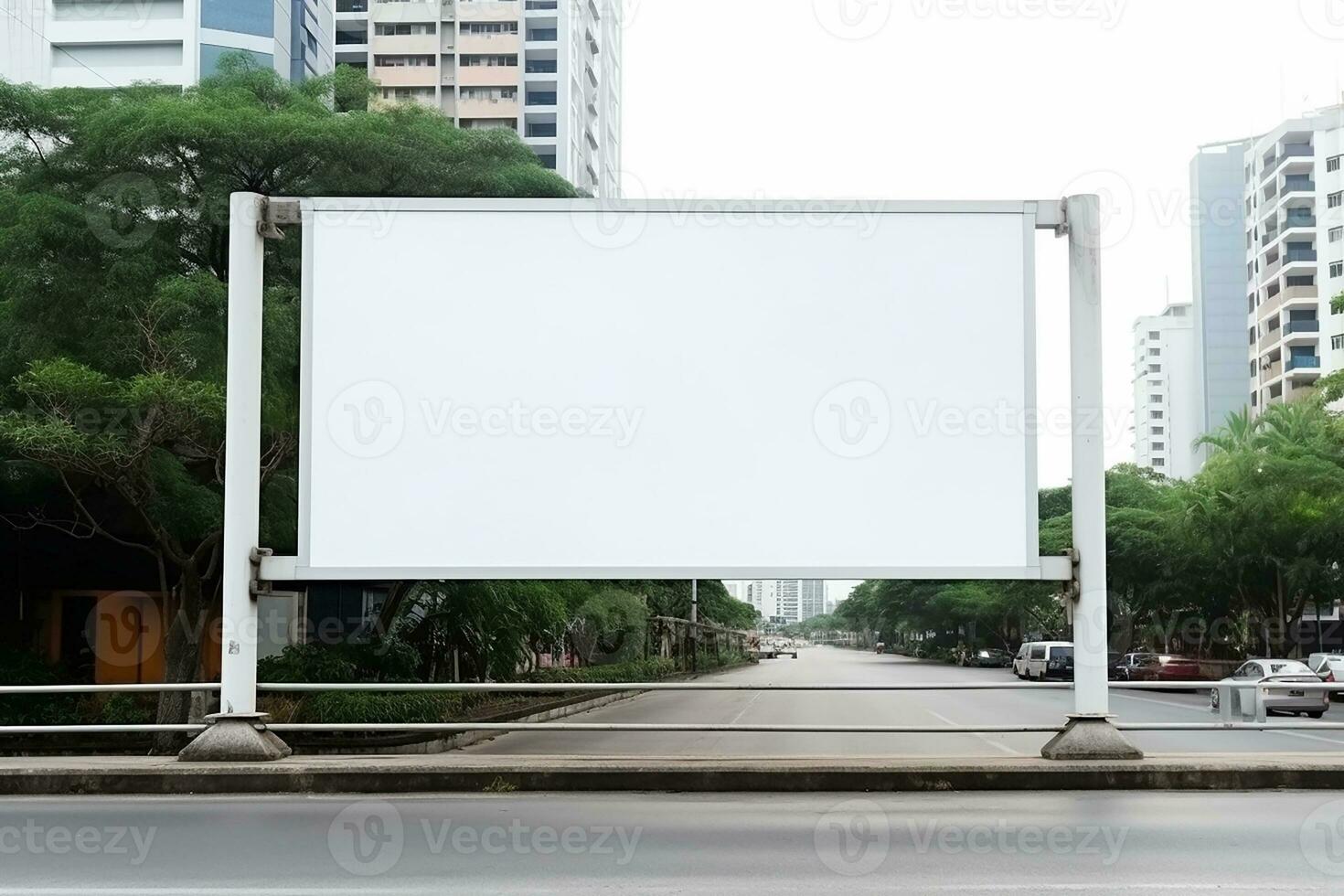 AI generated empty white billboard for mockup in street photo