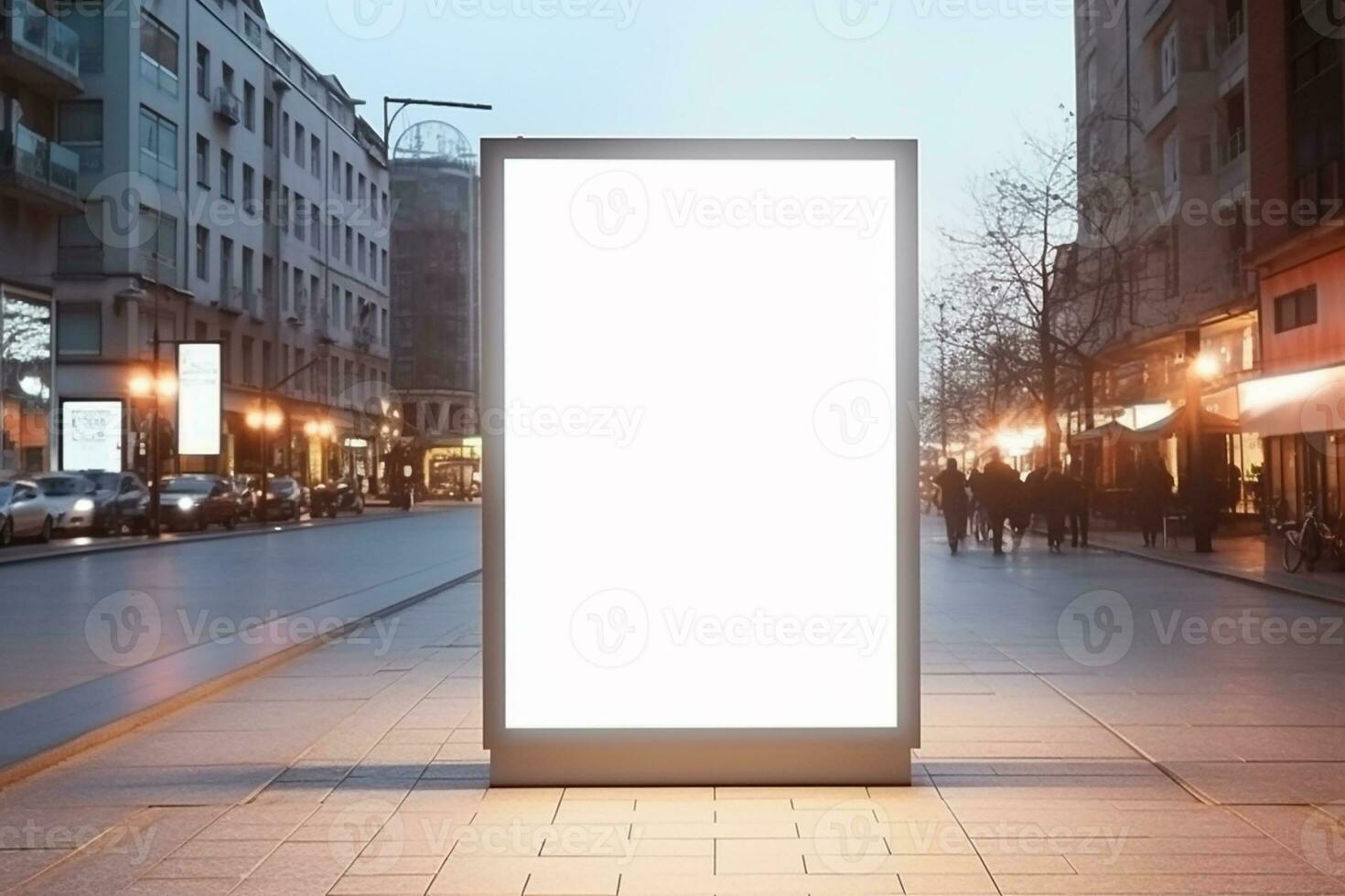 AI generated empty white billboard for mockup in street photo