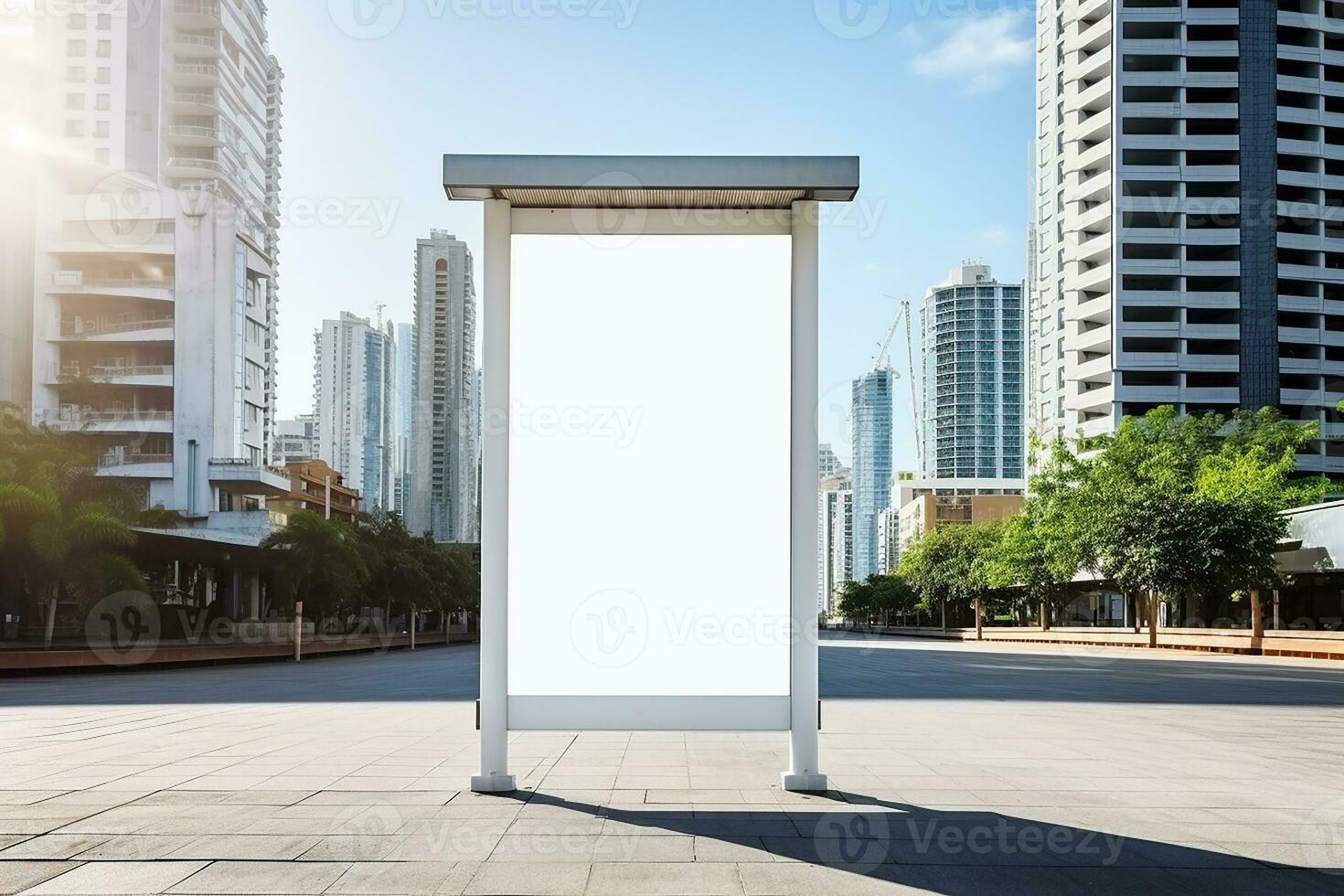 AI generated empty white billboard for mockup in street photo