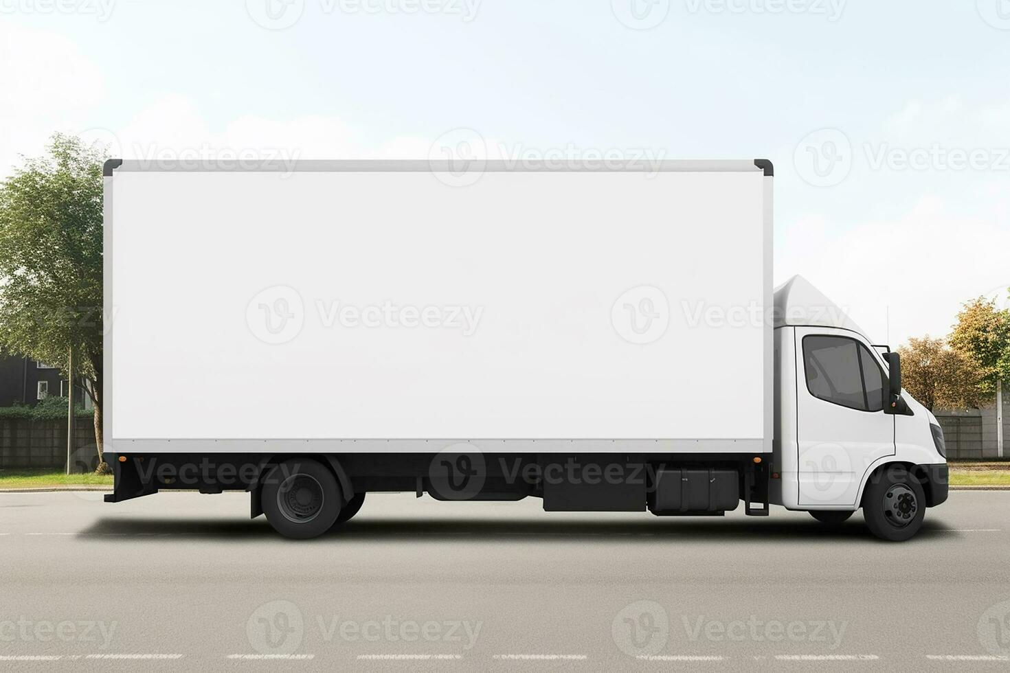 AI generated Clean blank white delivery , side view of plain car cargo carrier with large space for design, transportation logistics mockup photo