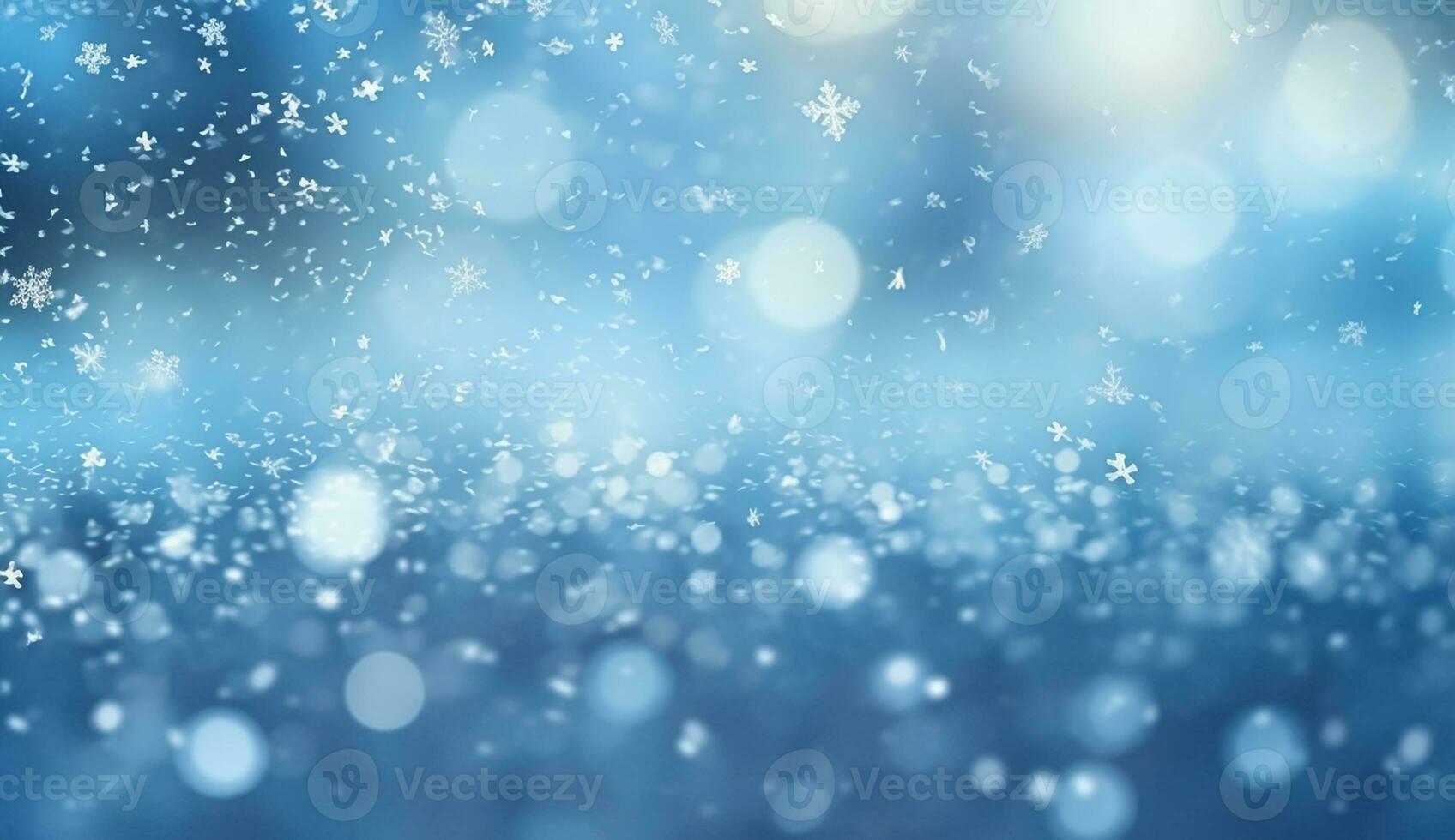 AI generated Beautiful background image of small snowdrifts, falling snow and snowflakes in white and blue tones. photo