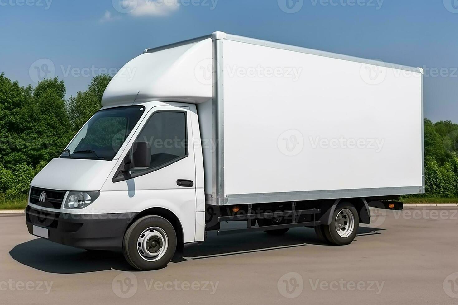 ai generado limpiar blanco blanco entrega , lado ver de llanura coche carga portador con grande espacio para diseño, transporte logística Bosquejo foto