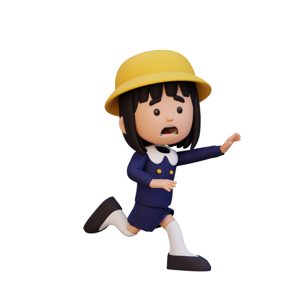 3D cute girl scary run png
