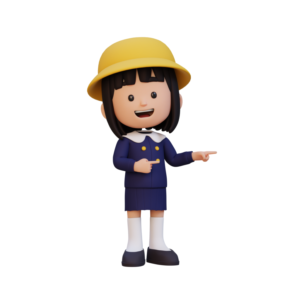 3D cute girl pointing hand to the side png