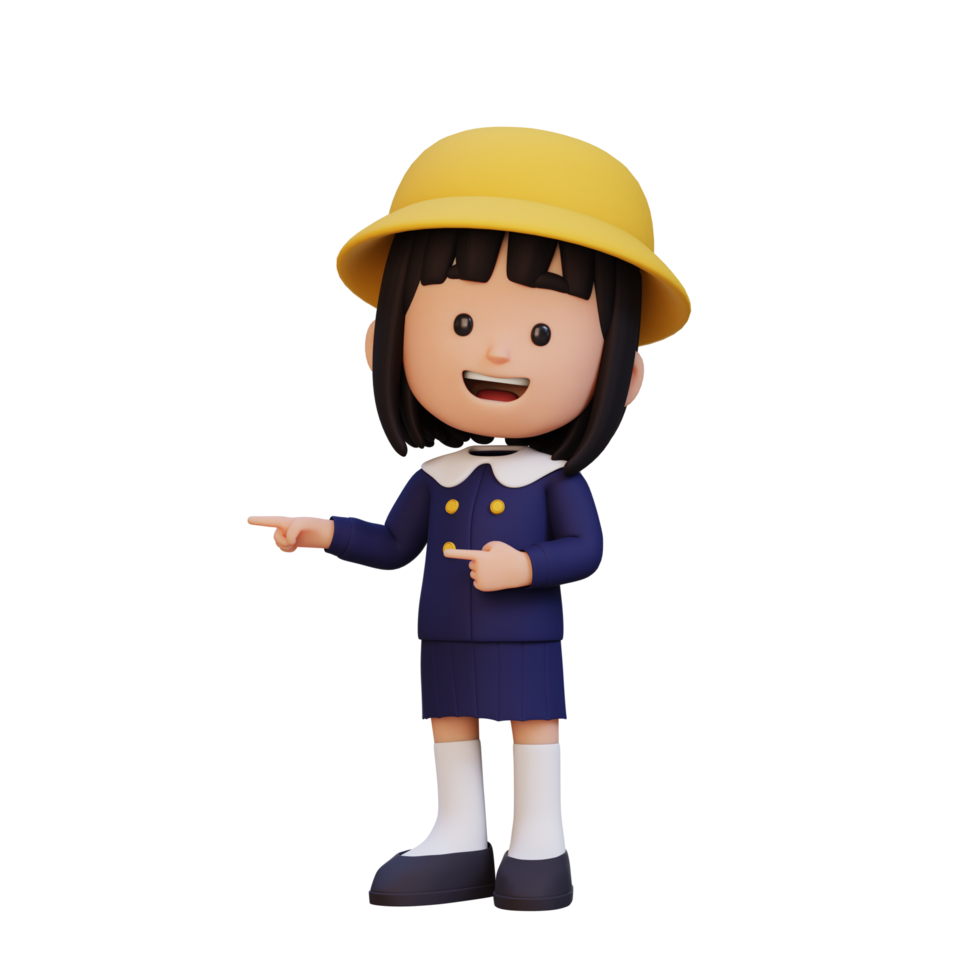 3D cute girl pointing hand to the side png
