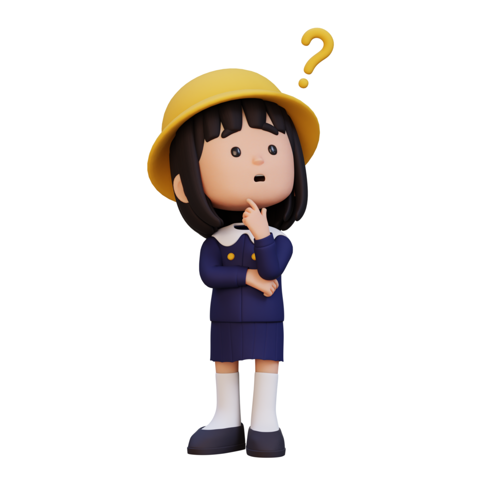3D cute girl thinking clueless png