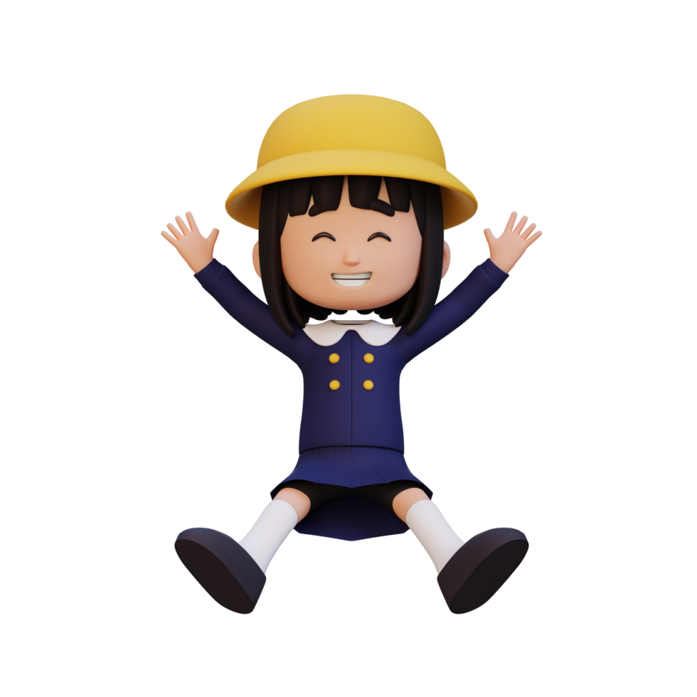 3D cute girl in jumping pose png