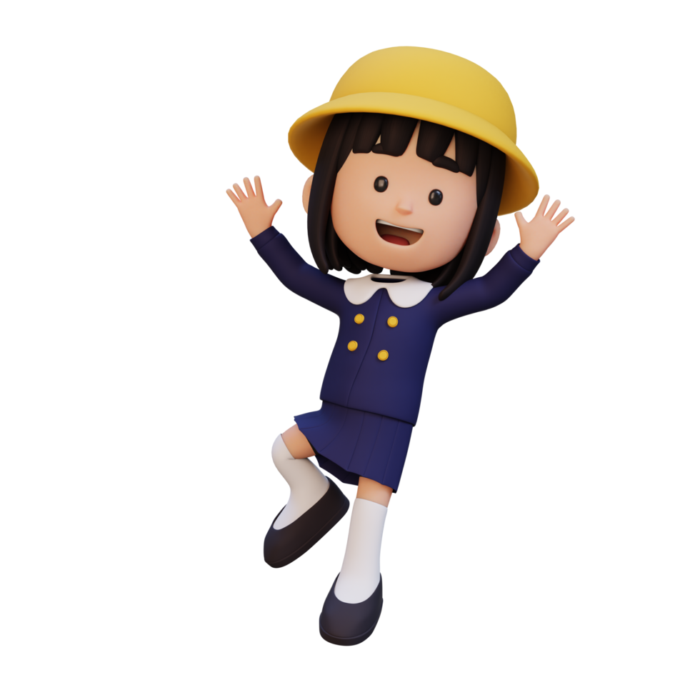 3D cute girl in jumping pose png