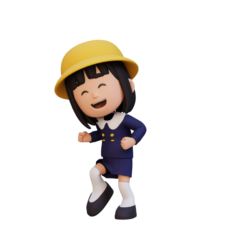 3D cute girl happy dancing png