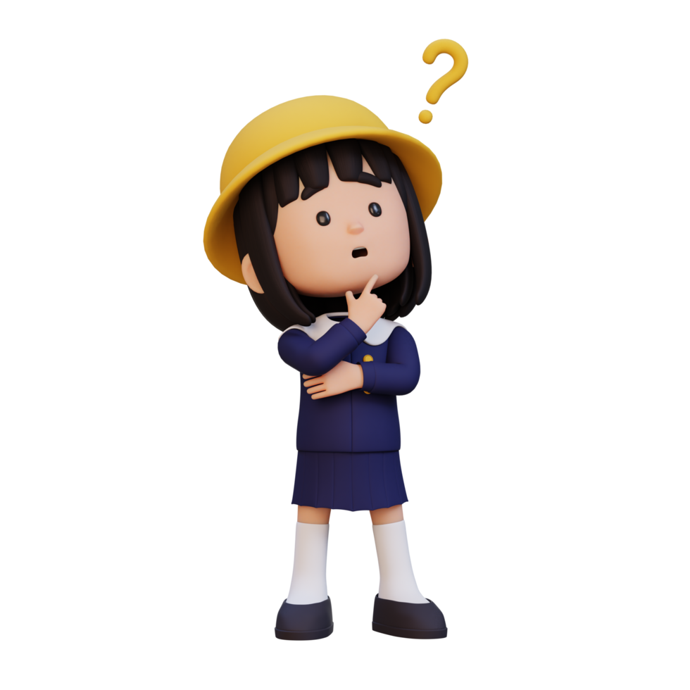 3D cute girl thinking clueless png