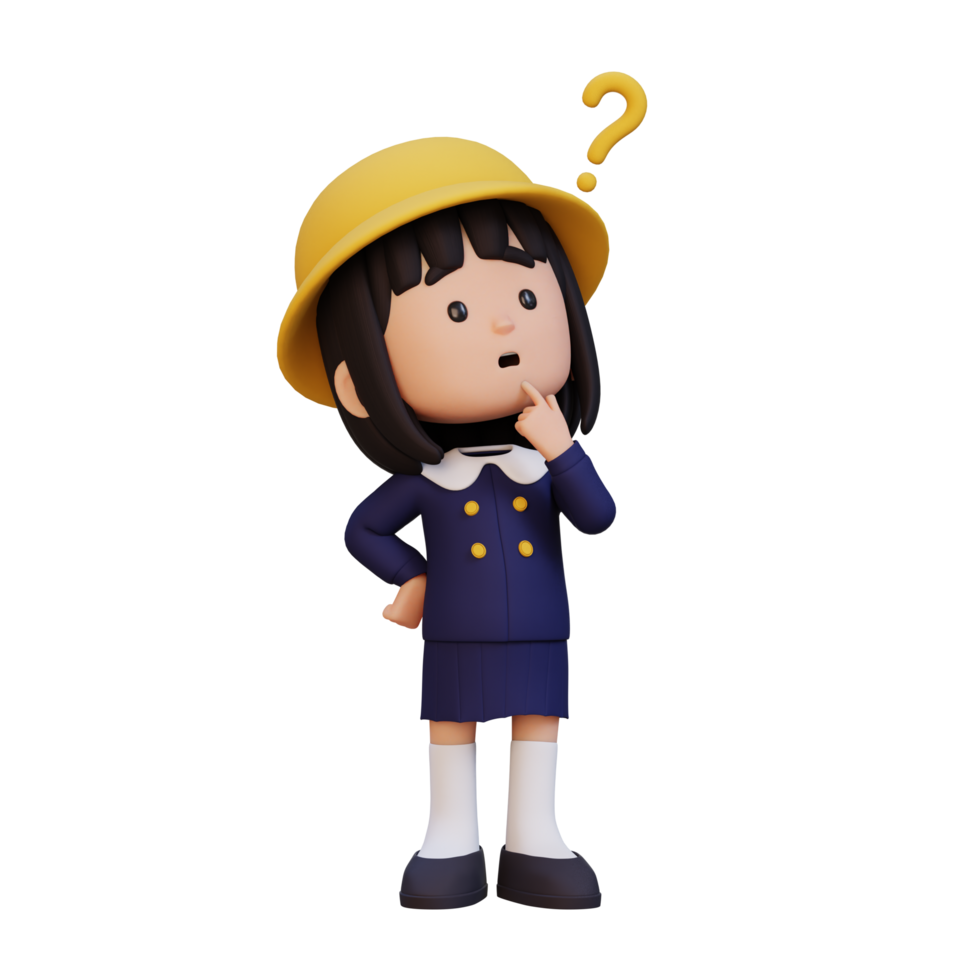 3D cute girl thinking clueless png