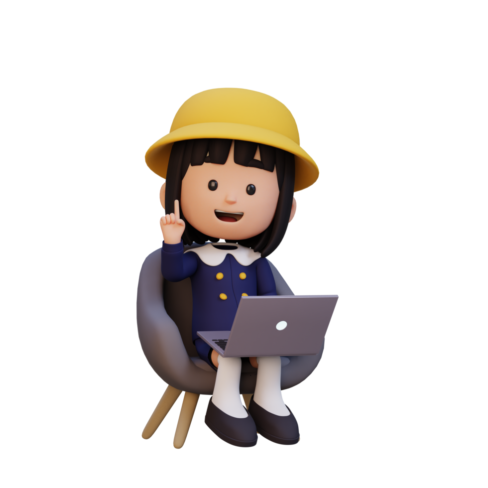 3D girl Character working on a Laptop png