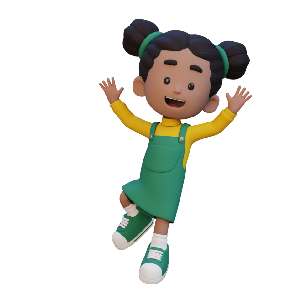 3d linda niña en saltando actitud png