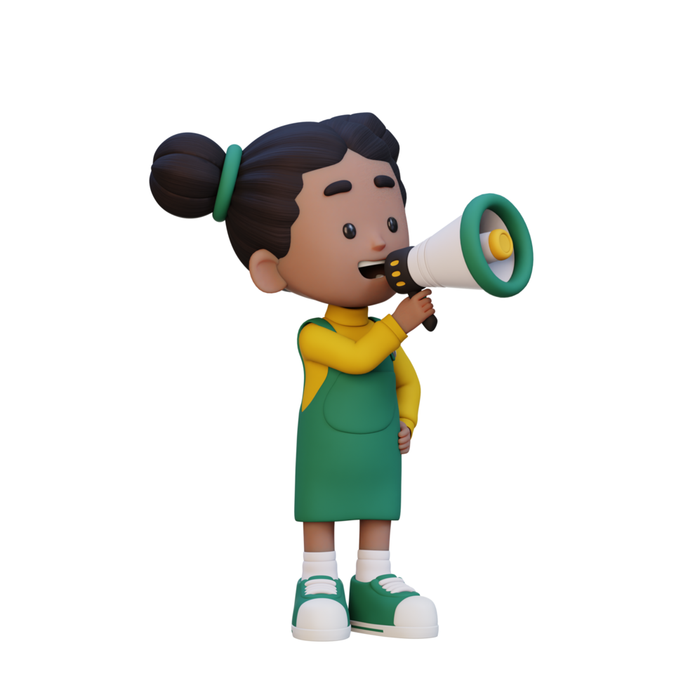 3D cute girl Character talking on Megaphone png