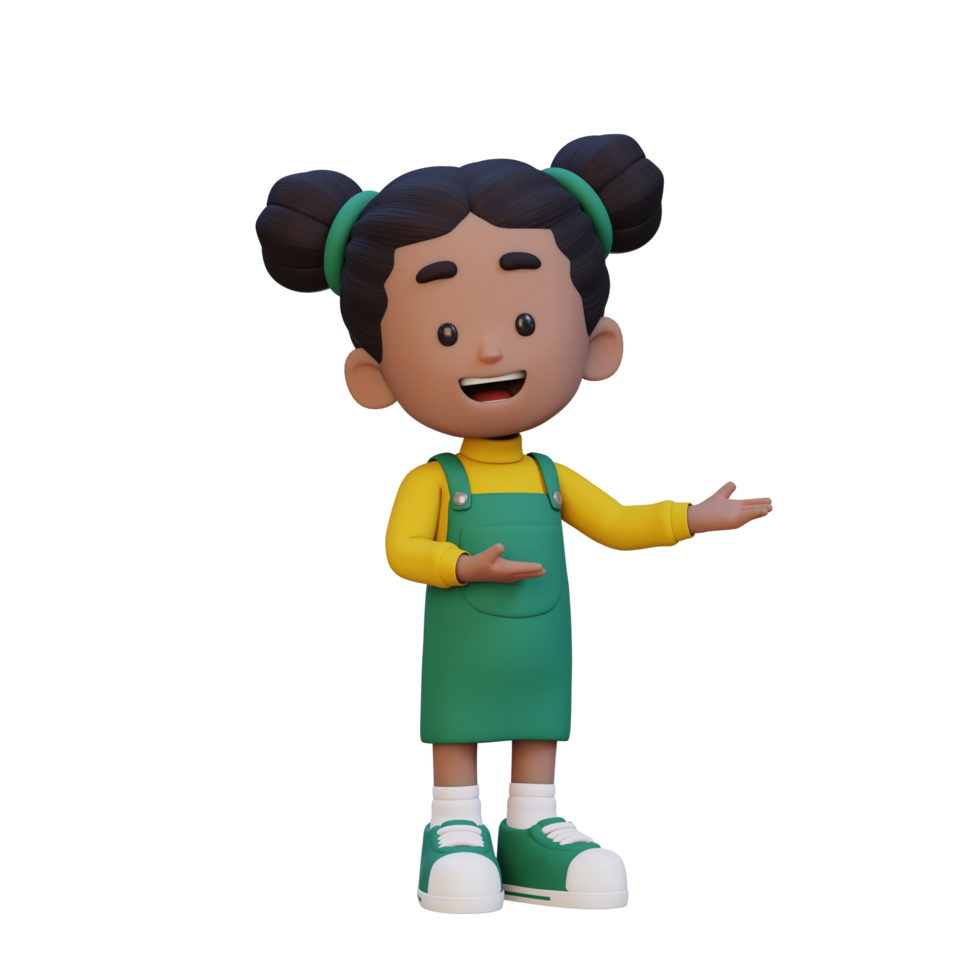 3D cute girl presenting pose png