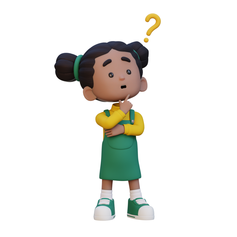 3D cute girl thinking clueless png