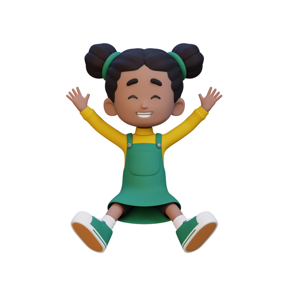 3D cute girl in jumping pose png