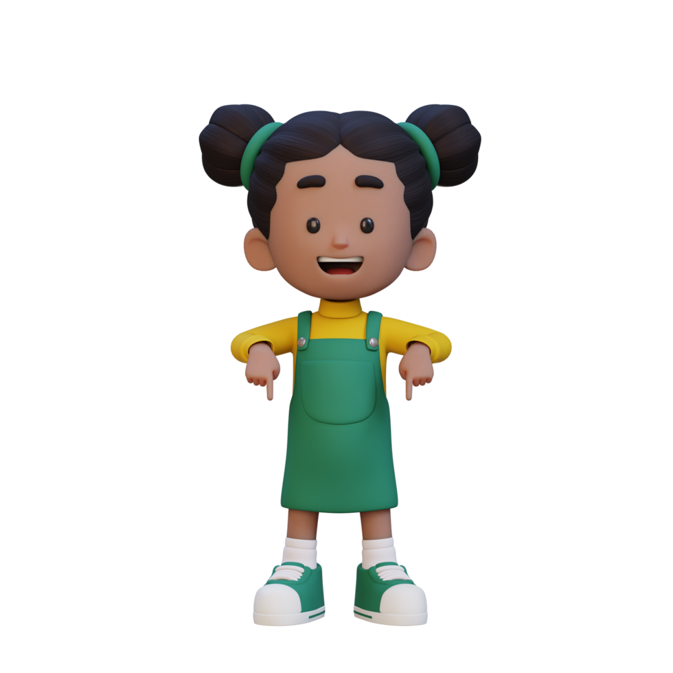3D cute girl pointing hand to bottom png