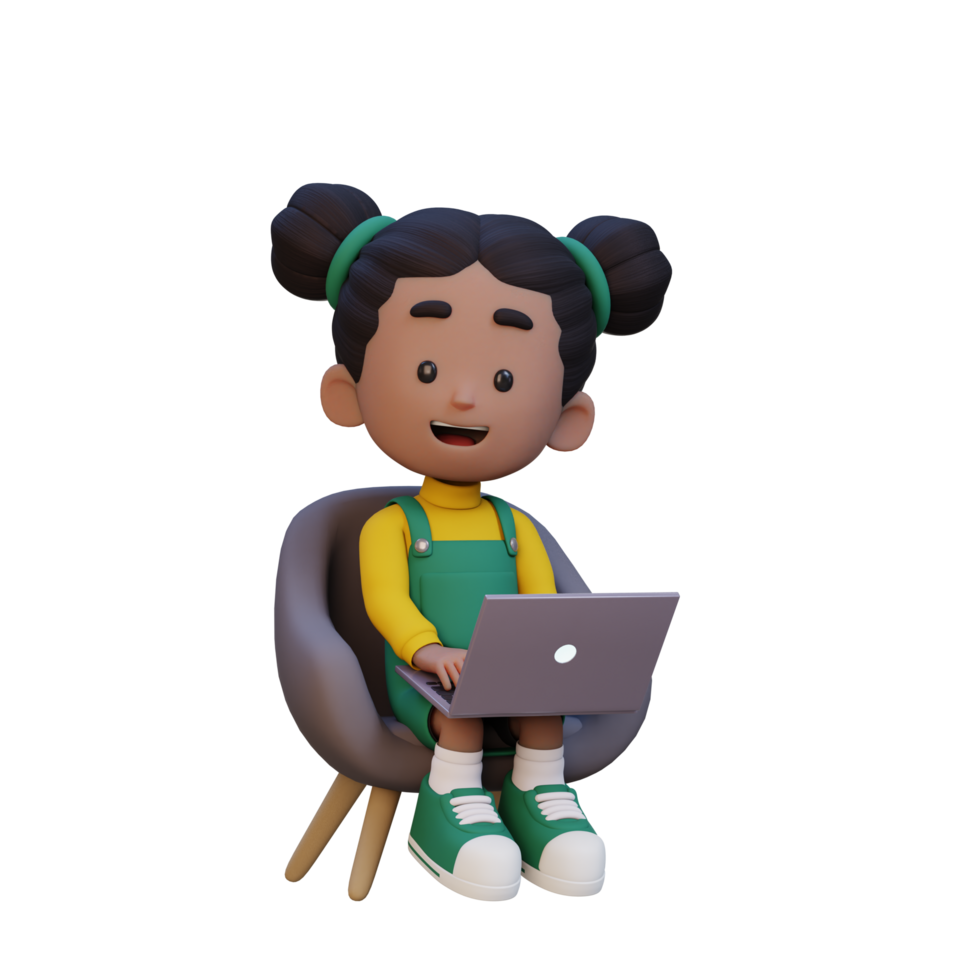 3D girl Character working on a Laptop png