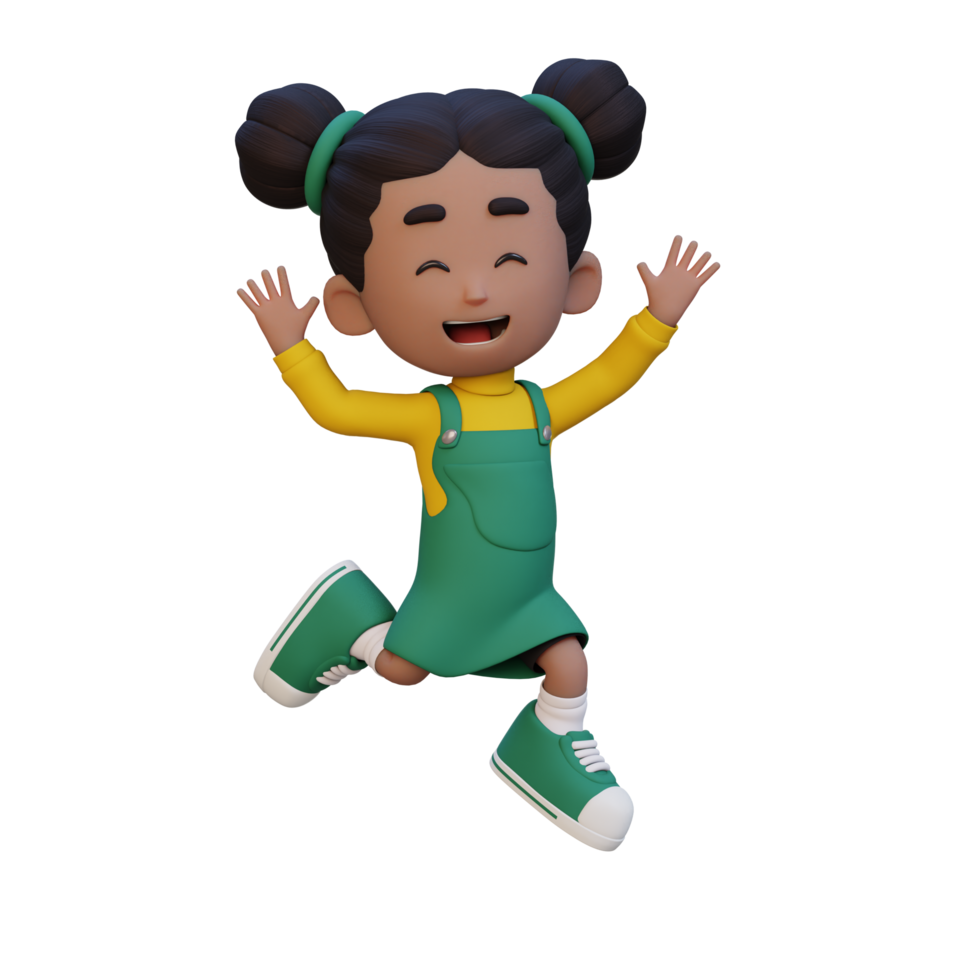3D cute girl in jumping pose png
