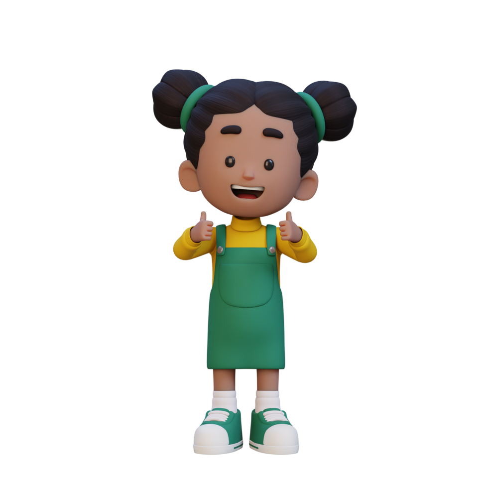 3D girl character give a thumbs up with cute happy face png