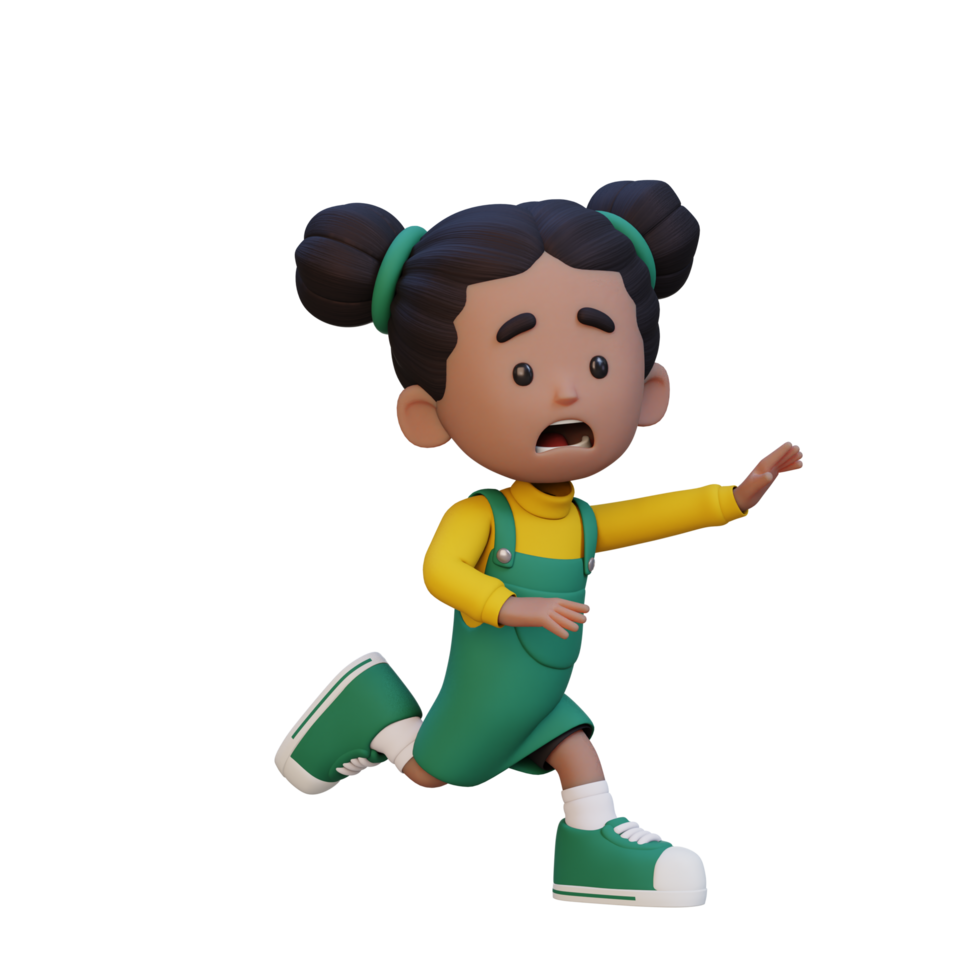 3D cute girl scary run png