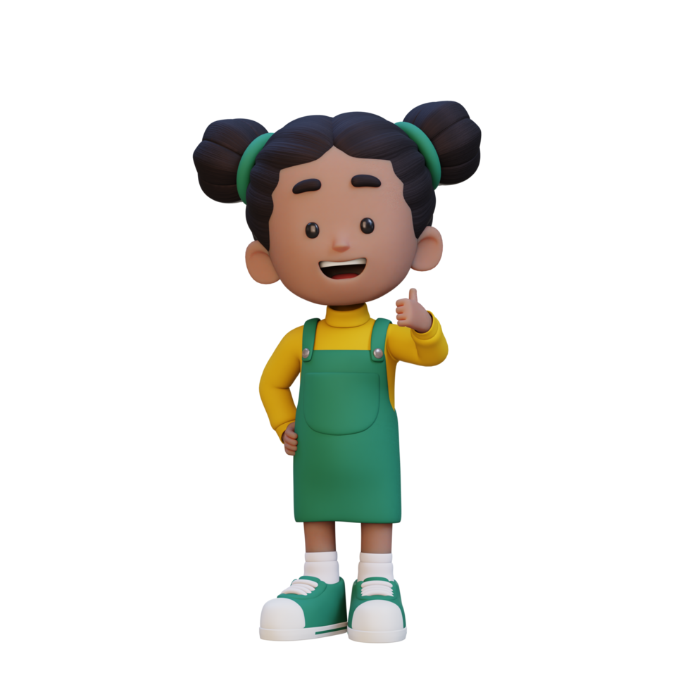3D girl character give a thumb up with cute happy face png