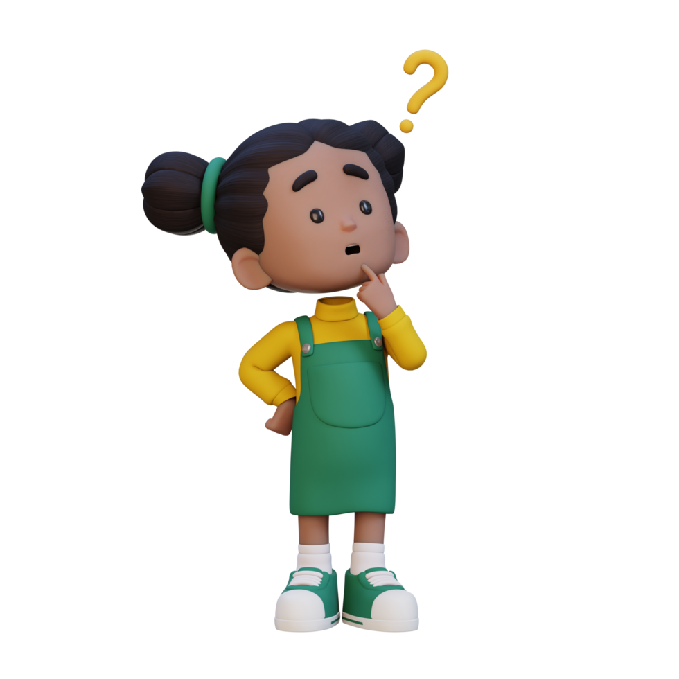 3D cute girl thinking clueless png