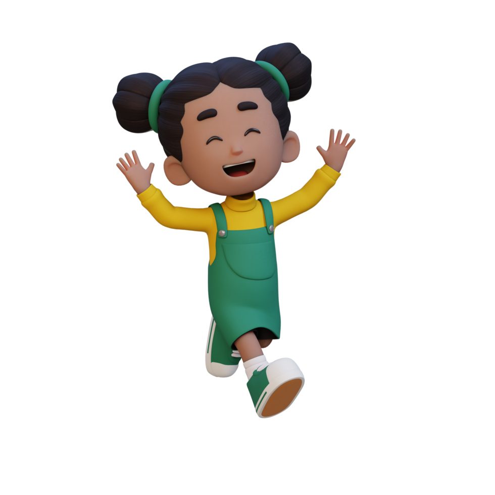 3D cute girl in jumping pose png