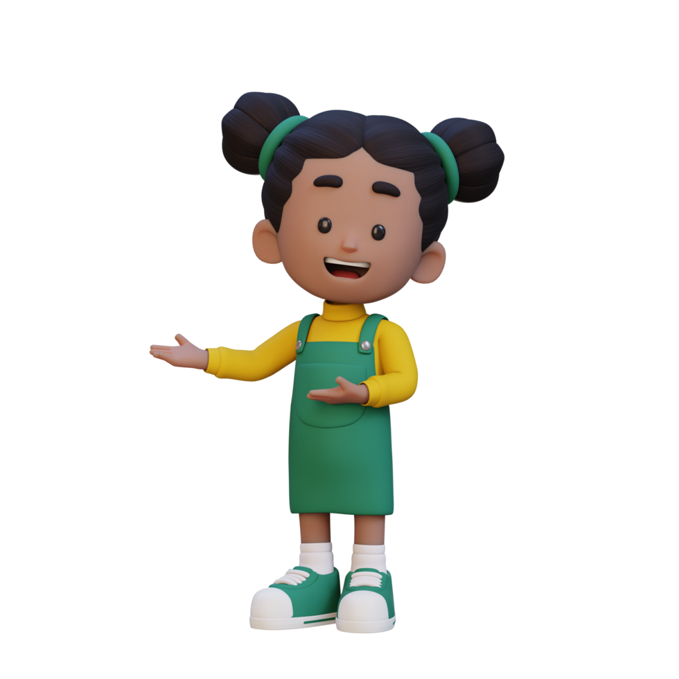 3D cute girl presenting pose png