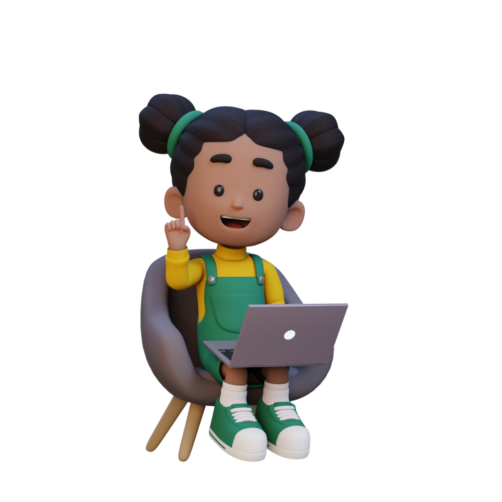 3D girl Character working on a Laptop png