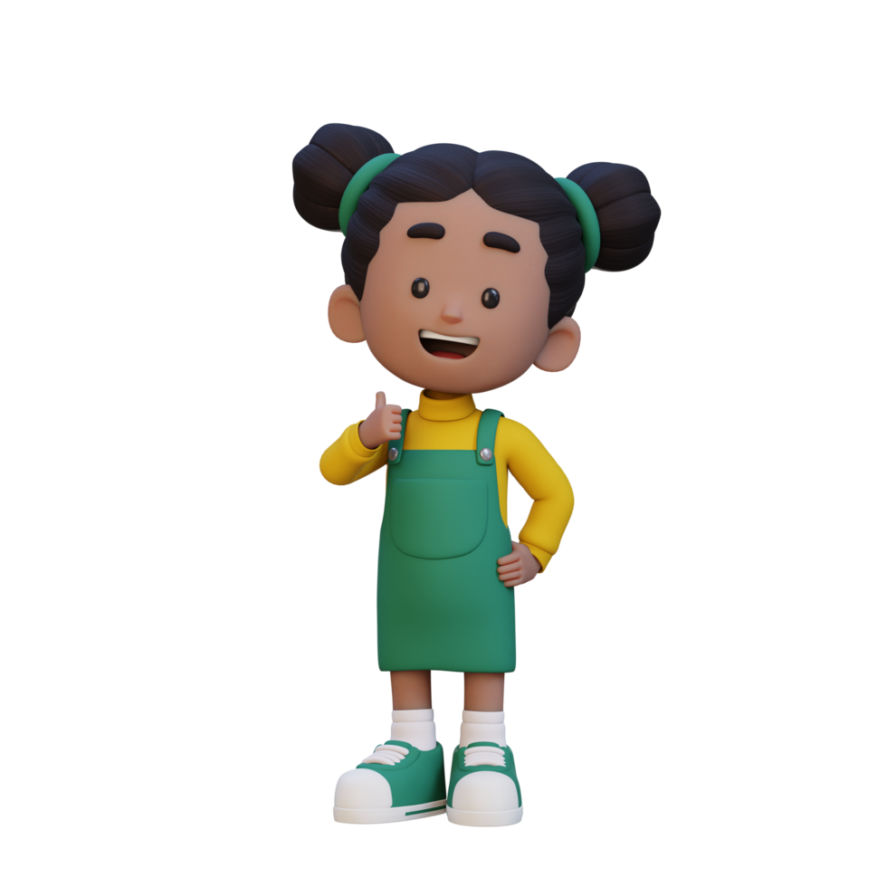 3D girl character give a thumb up with cute happy face png