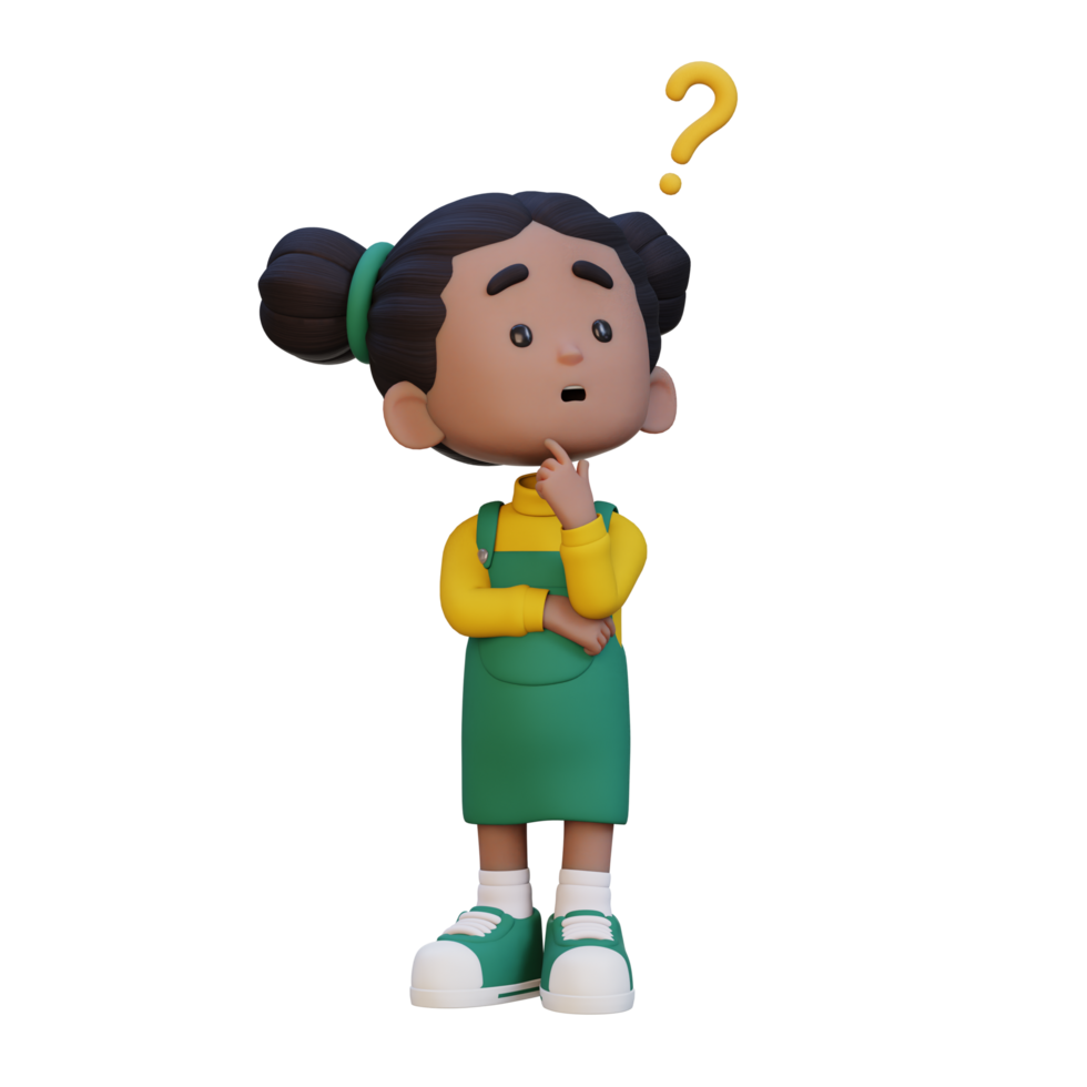 3D cute girl thinking clueless png