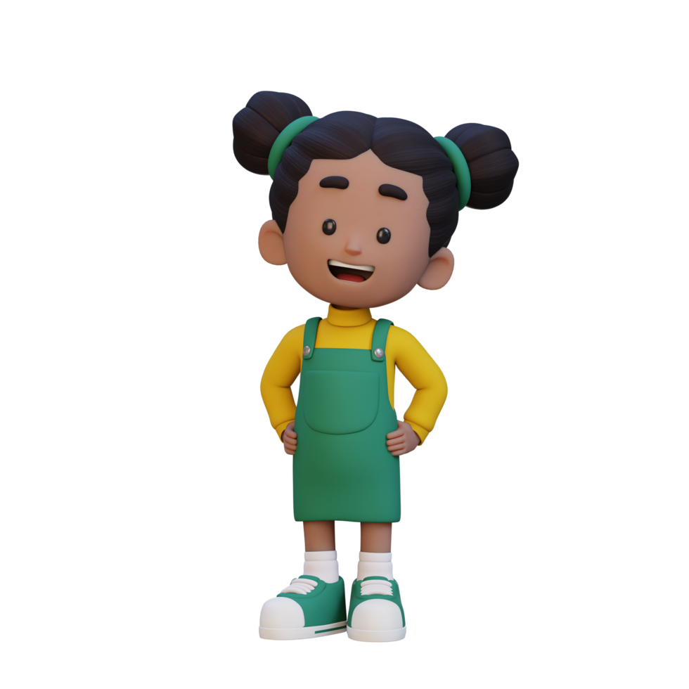 3D cute girl character in confident pose hand on hip png