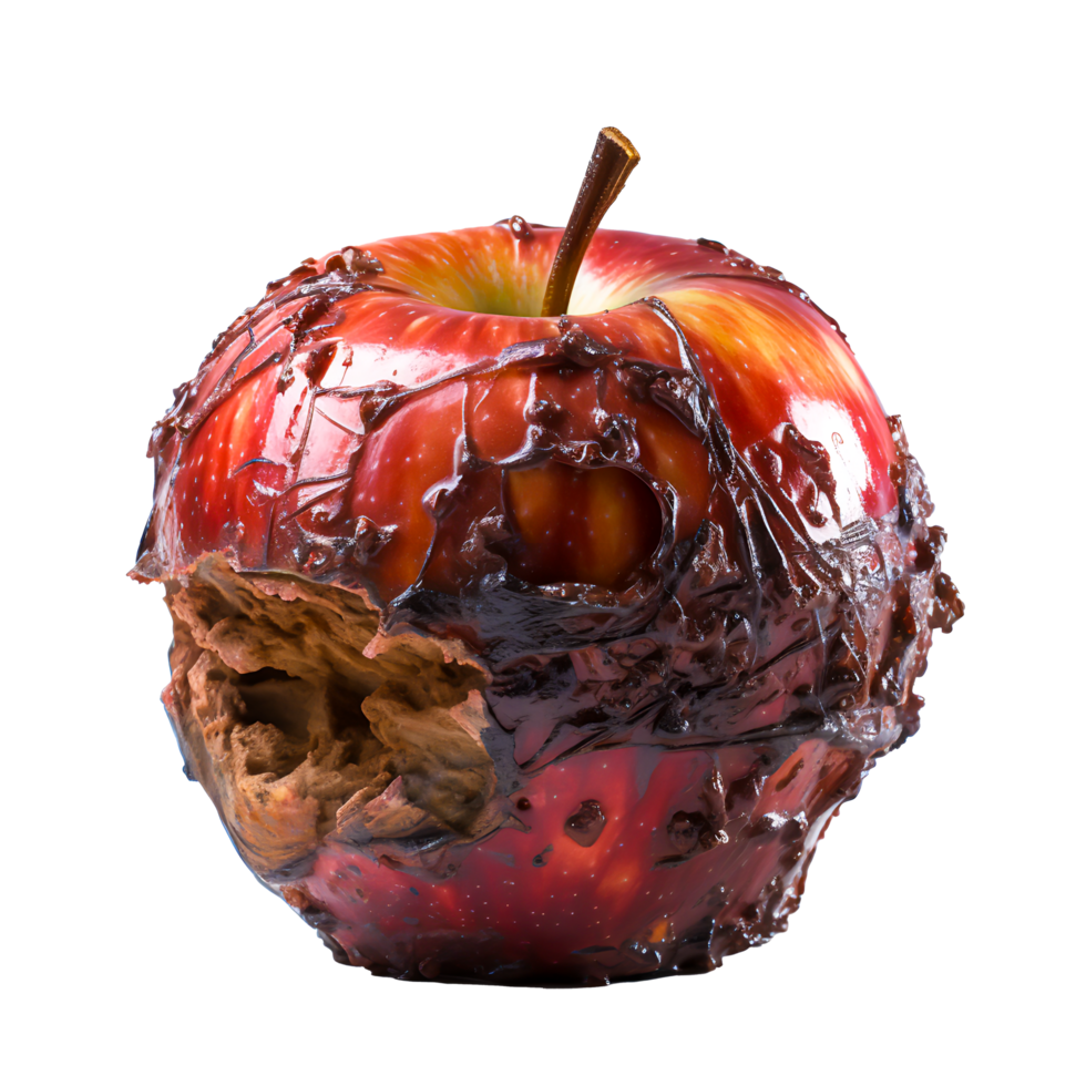AI generated Rotten Apple Illustrates Unhealthy Eating A Close-Up View of Decay and Unwholesome Food png